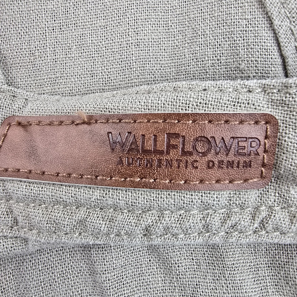 WallFlower Short Overalls Women Large Beige Linen Side Buttons Adjustable Straps - Picture 6 of 11